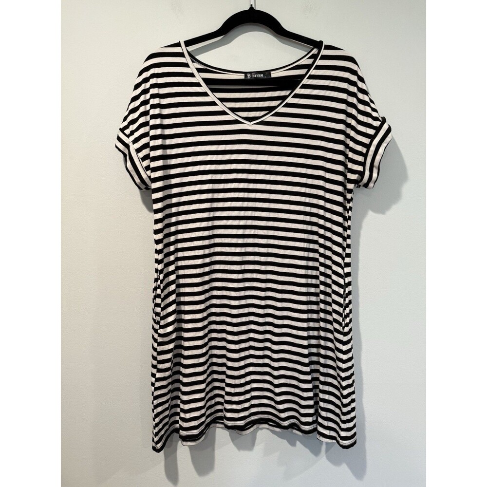 BTFBM Dress Large Striped Stretch Travel Pockets Lightweight Vacation Concert